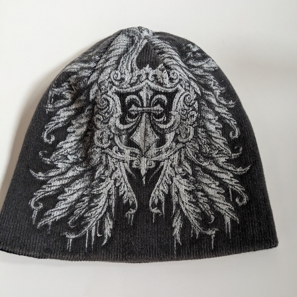 Affliction Reversible Pattern & Ombre Logo Knit Beanie